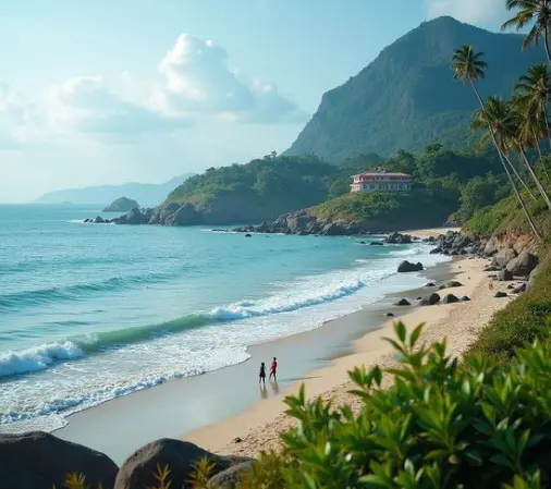Quiet beach at Saint Martins Island with blue water Bangladesh